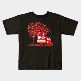 Cute Gnomes Love Tree Hearts Valentine Kids T-Shirt